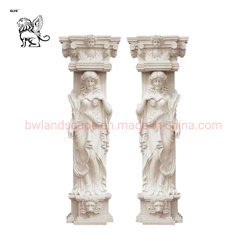 Modern Decorative Villa Garden Hand Carved Natural Stone Rome Lady Statue Marble Pillar Column