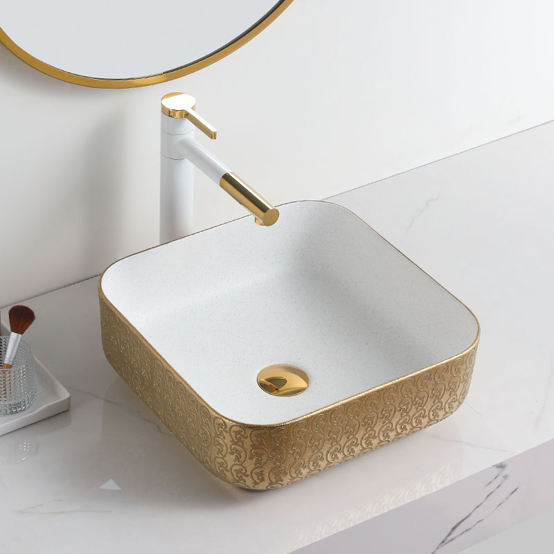 New Pattern Bowl Round Sink Aufsatzwaschbecken Porcelain Electroplate Decal Decoration Bathroom Sink