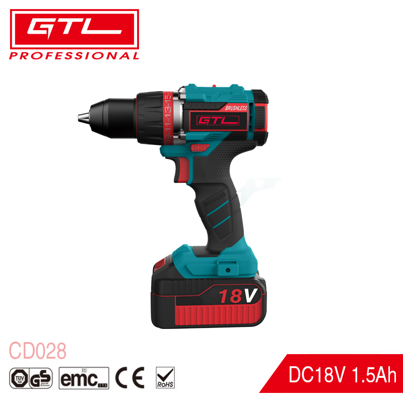 Electric Driver Drill Kit 18V Power Brushless Cordless Drill with 2 Variable Speed 1/2'' Keyless Chuck (CD028)