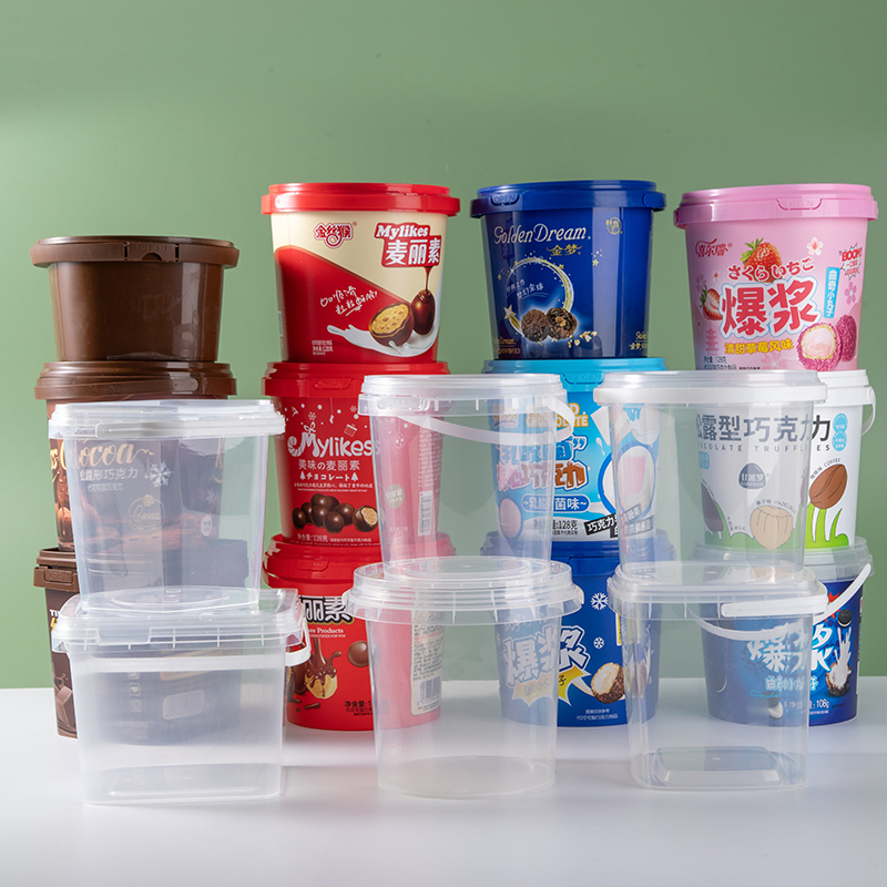 Disposable Plastic Container Round Dessert 1100ml Transparent PP Plastic Bucket with Lid