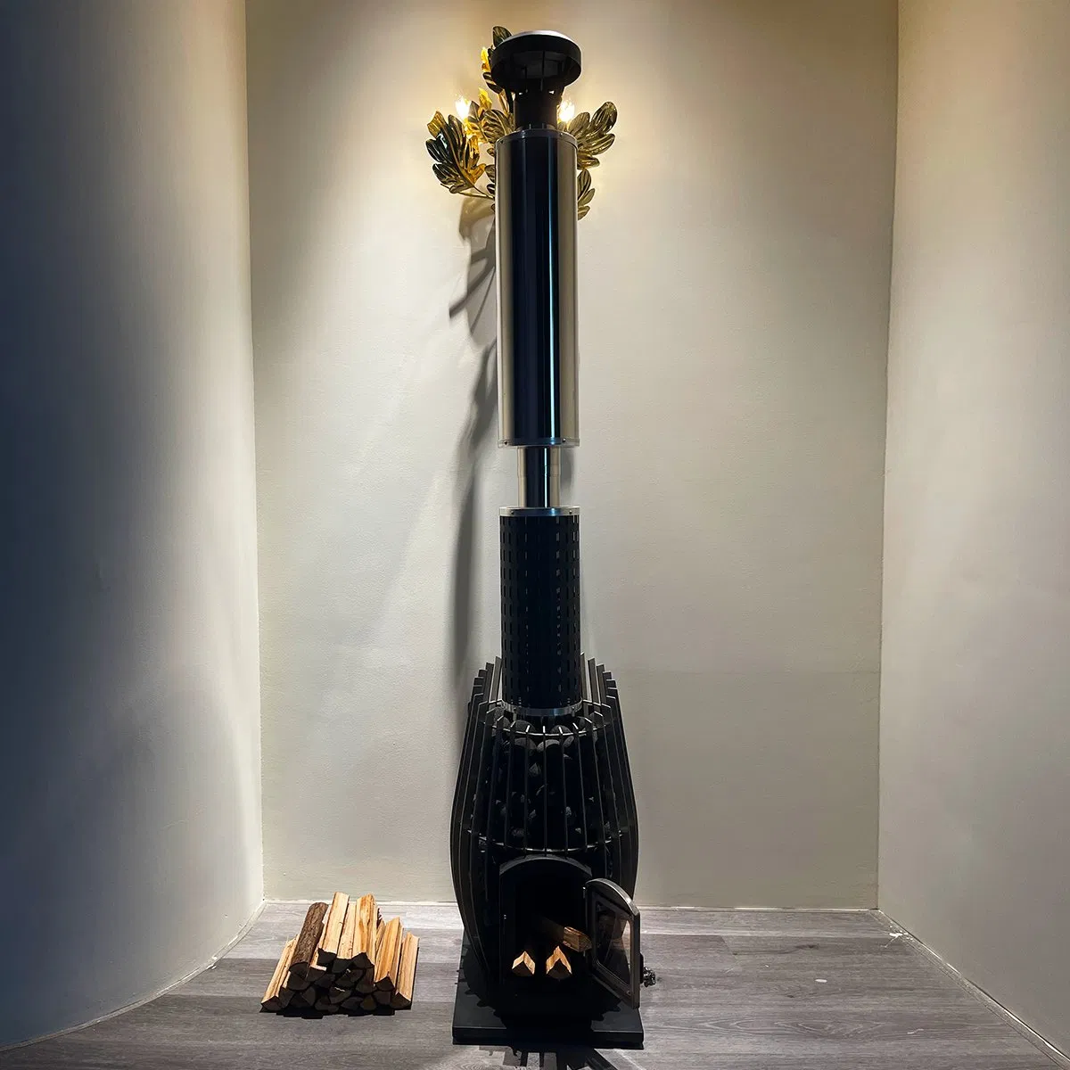 Дровяная печь для сауны в скандинавском стиле