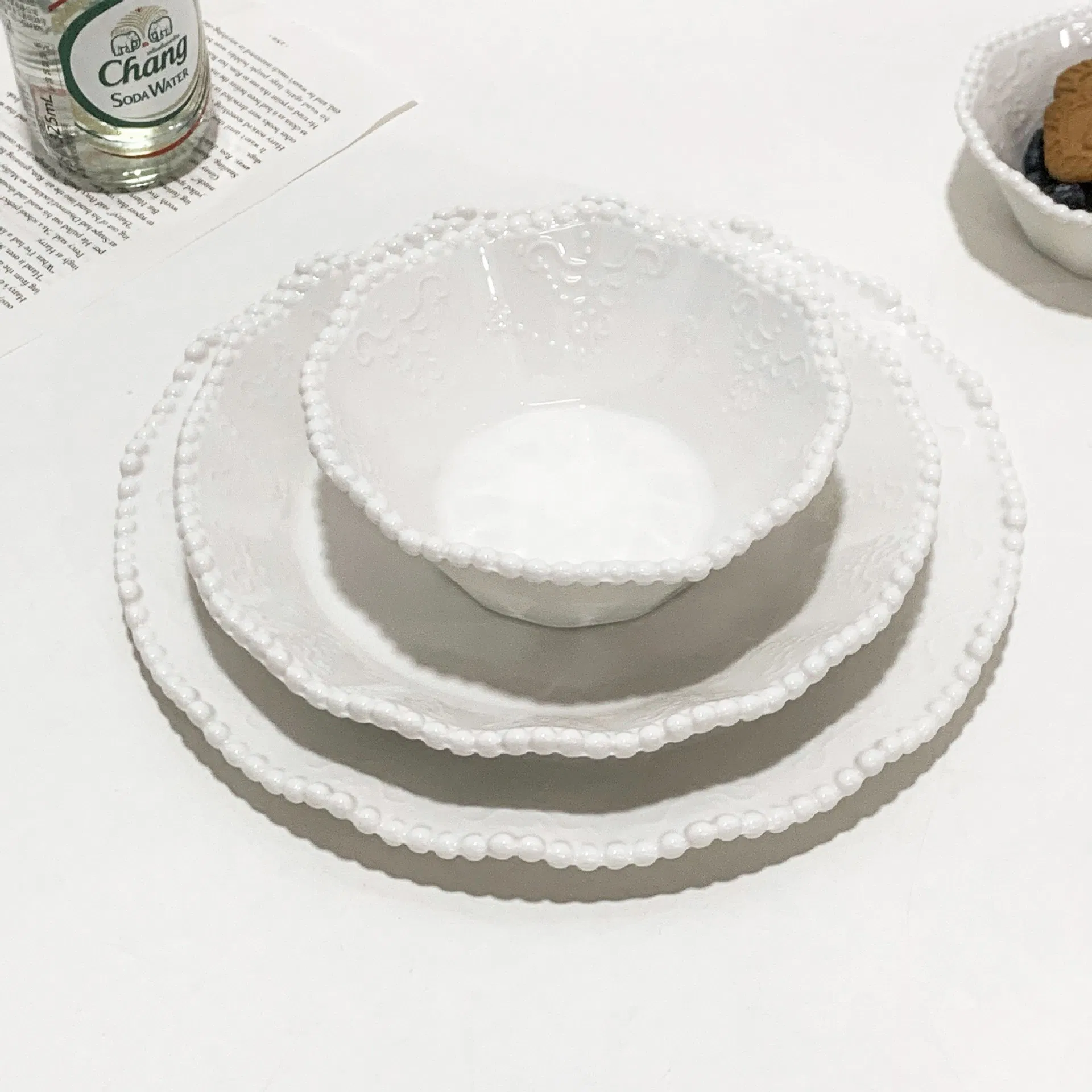 Ceramic Plate Restaurant Pearl Edge Ceramic Soup White Porcelain Tableware