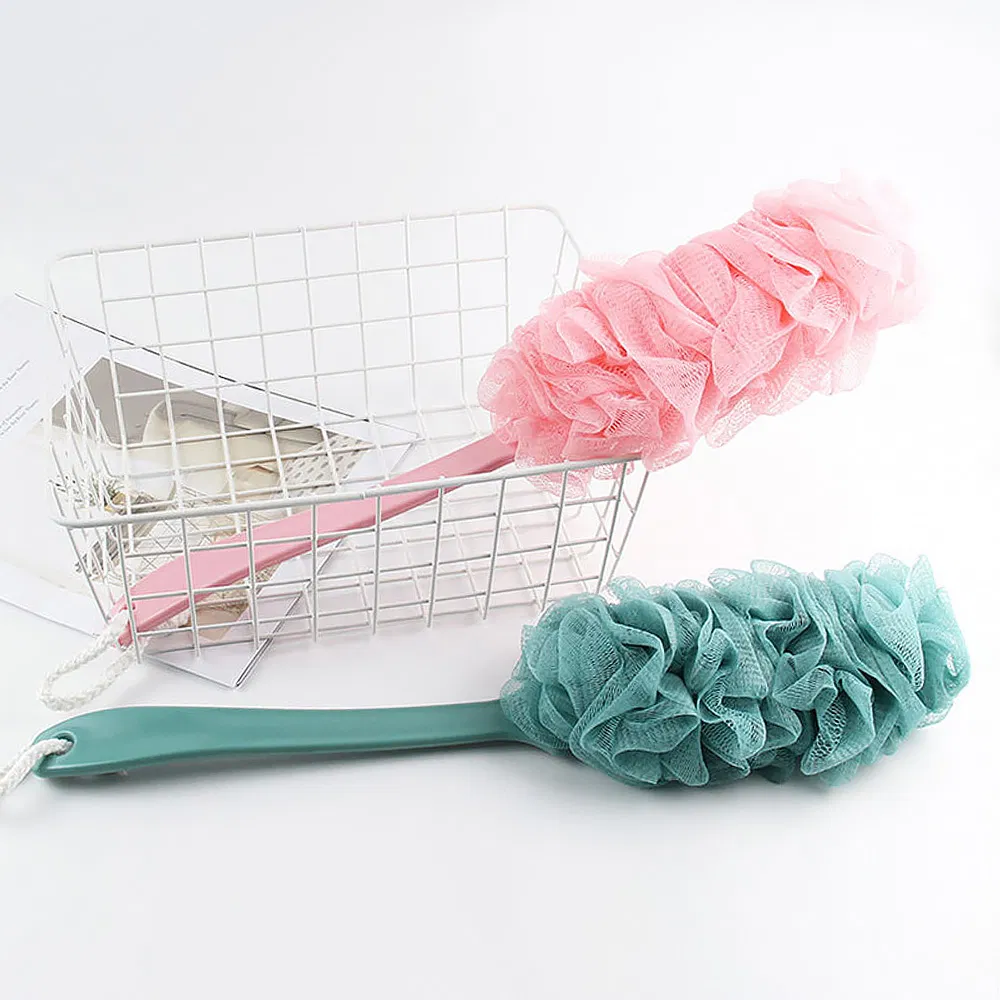Skin Exfoliating Long Handle Body Back Soft Bath Shower Brush with Mesh Sponge