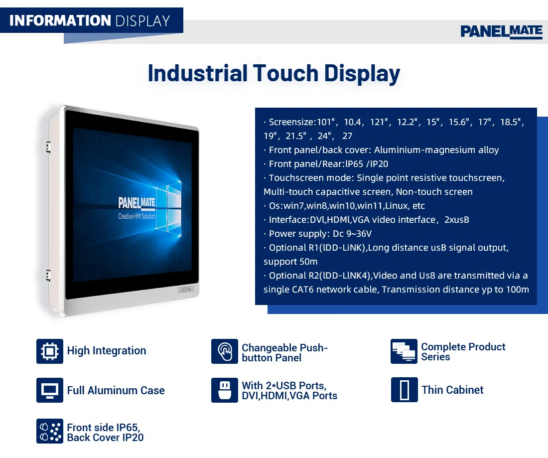21.5 Inch Embedded Panel PC LCD HMI Monitor for Industrial with Vesa Pure Plane Resistive Touch Screen Monitor
