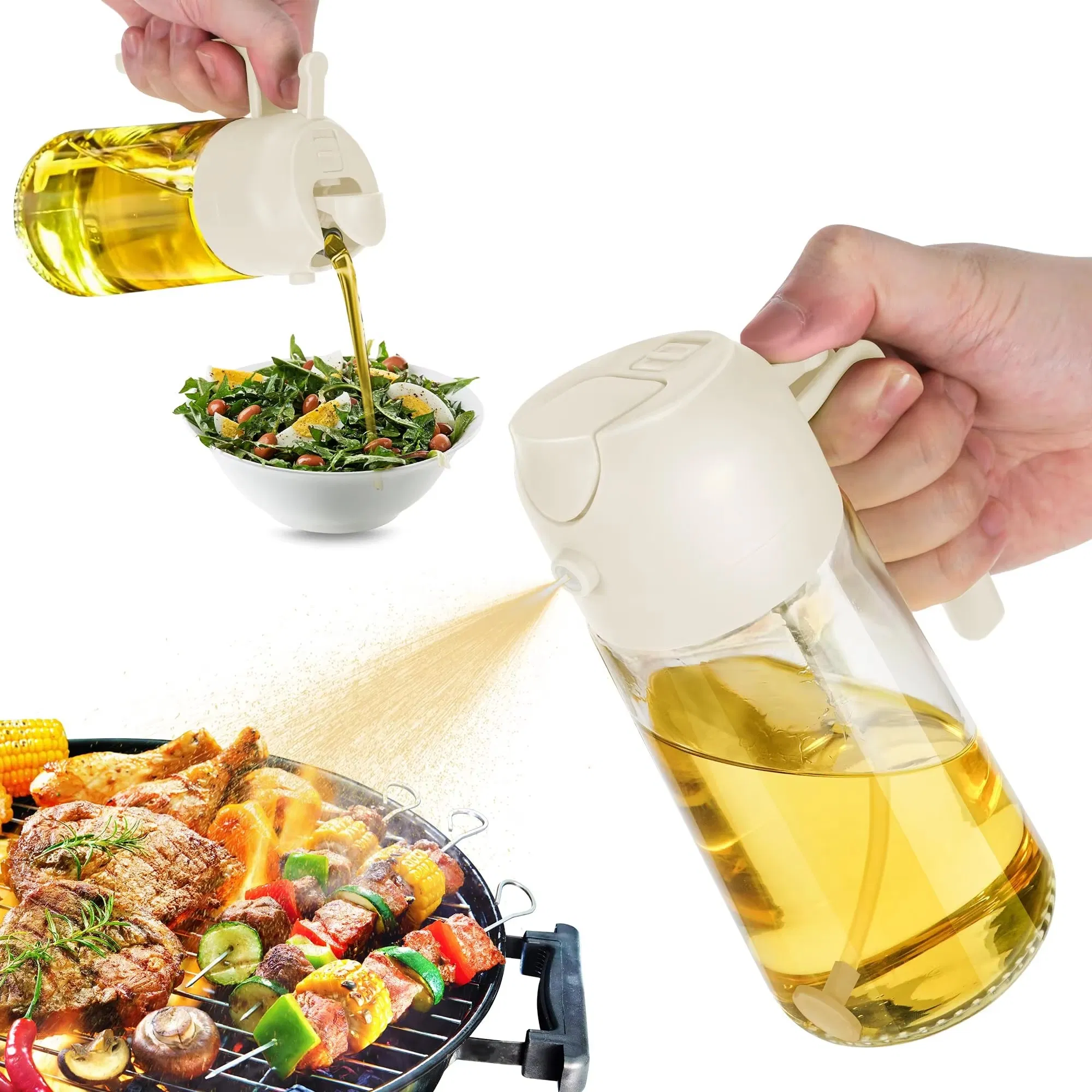 2025 2 in 1 470ml 16oz Portable Kitchen Cooking Glass Bottle Oil Spray Mist Dispenser and Olive Oil Sprayer with Pour Spout