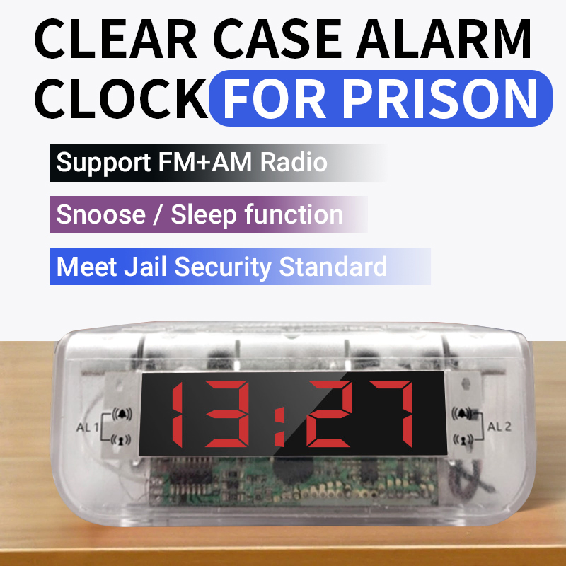 Prison Electronics Transparent Digital Time Display Electric Clear Alarm Clock Speaker Radio