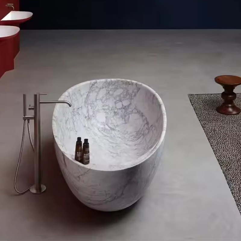 Arabescato White Marble Bathroom Tub Marble Freestanding Bath Oval Soaking Bathtub