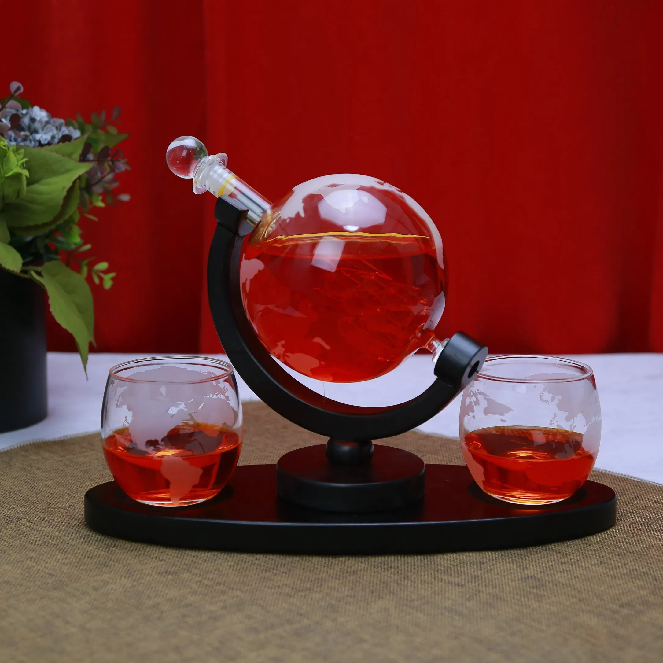 Whiskey Decanter Globe Set with 2 Glasses
