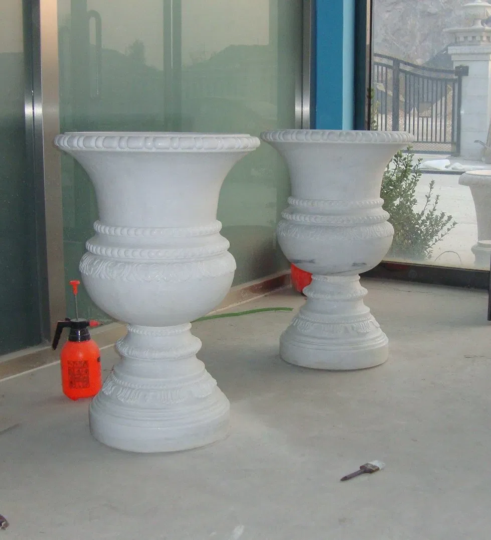 Outdoor Custom Size Garden Decoration Natural Stone Flower Pot Marble Planter Pots Stand (SYFP-008)