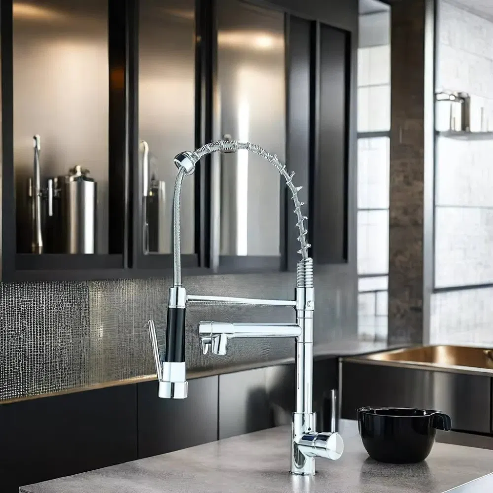 Wholesale Modern Single Handle Deck Mounted Kitchen Faucet Stainless Steel 360 Pull out Down Black Sink Mixer Hot Cold Water Tap