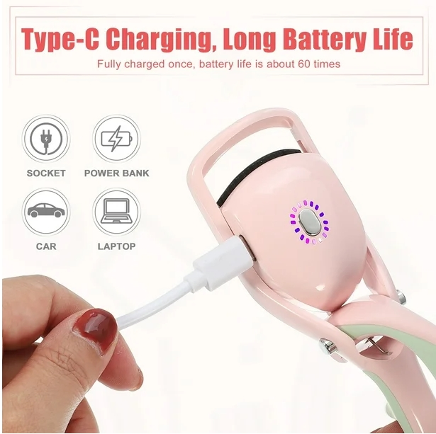 Eyelash Curler 3 Temperature Heating Eyelash Curler for Lift and Curl Natural Eyelashes Pink