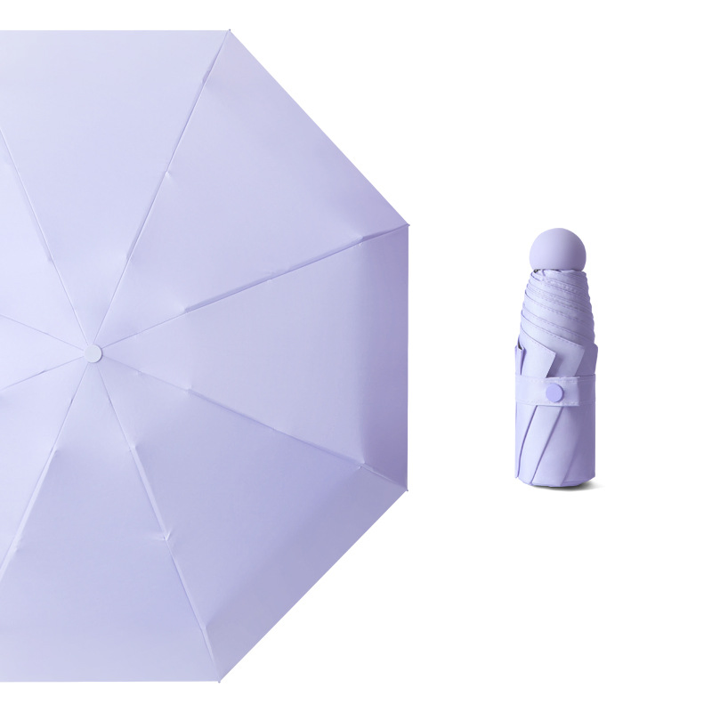Promotional Wholesale Price Customized Logo 5 Folding Rain and Sun Black UV Coated Purple Pocket Mini Size Small Capsule Umbrella for Gift