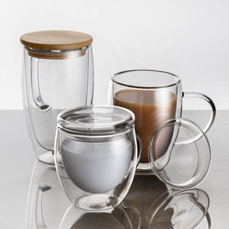 Wholesale Various Sizes Coffee Glass Mug Cup with Bamboo Lid