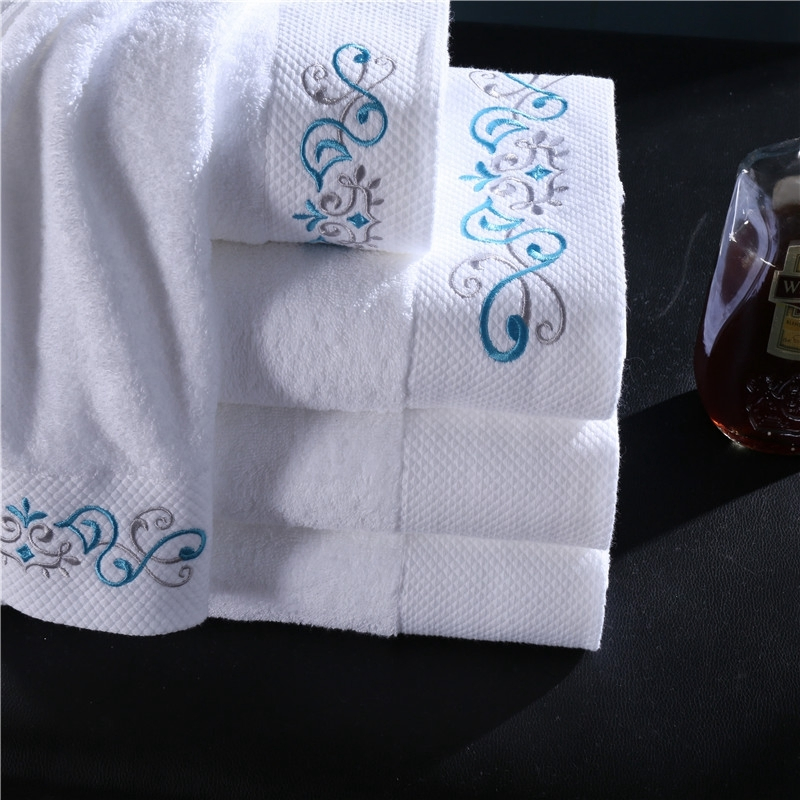 Hotelier Popular 100% Cotton Material Dobby Hotel Towels White Bath Hand Towels for Hotel Salon SPA Home Embroidery Towel Sets