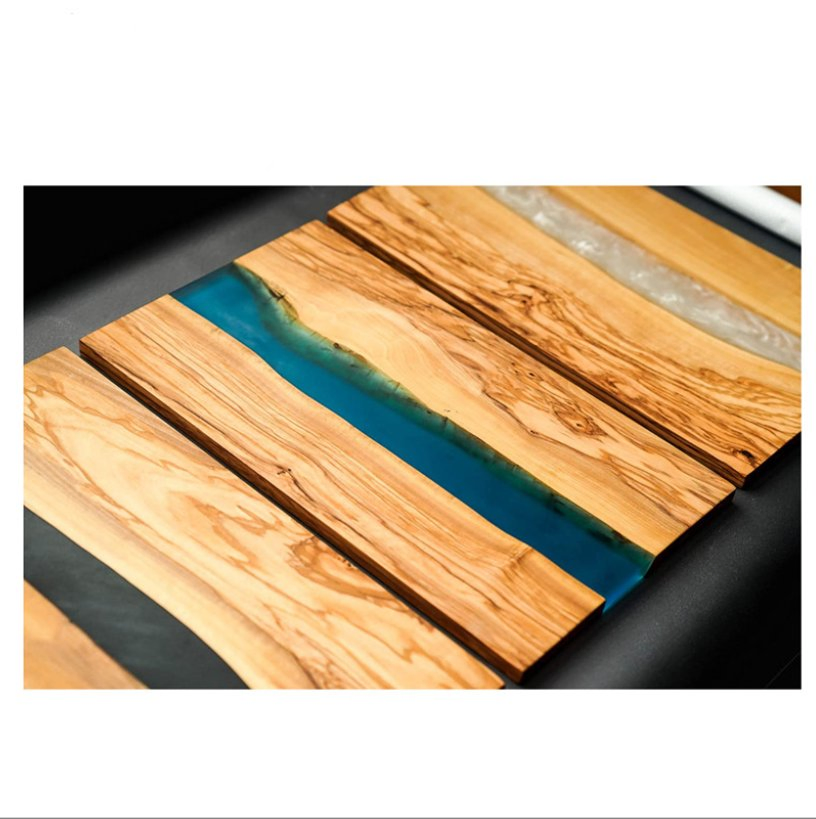 Olive Wood Fruit Sushi Vegetable Sky Blue Mosaic Resin Cutting Board