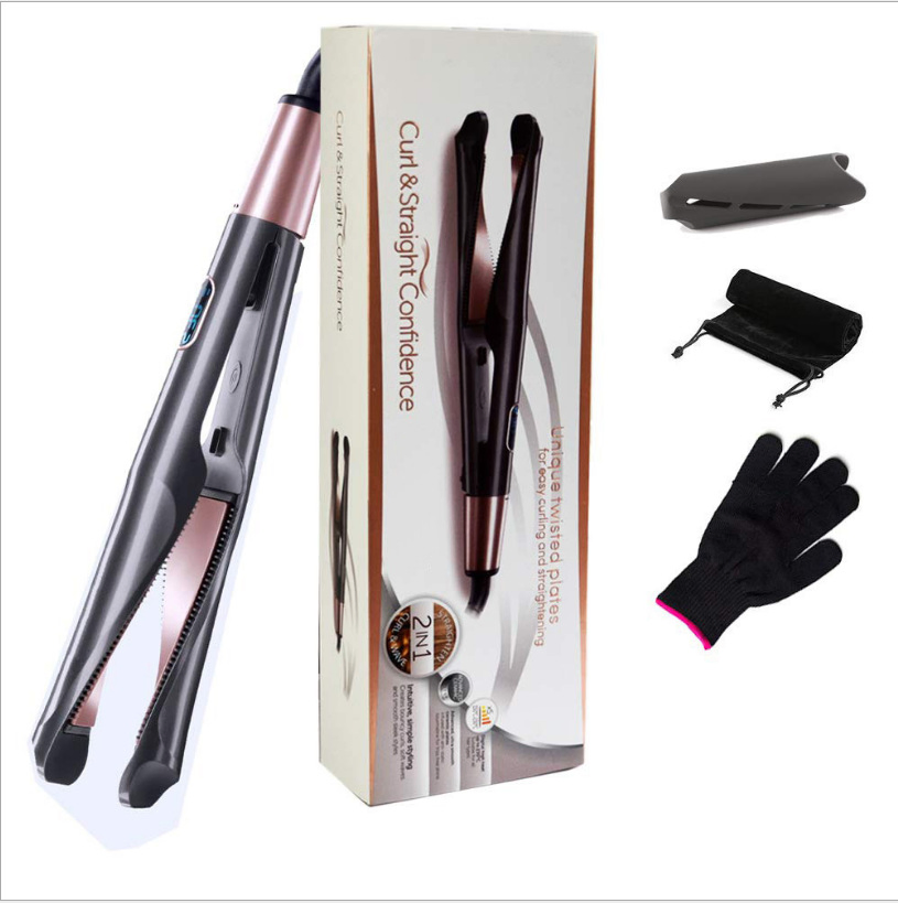 New Arrival Professional 2-in-1 Ceramic Electric Hair Curler and Straightener Portable Rotating Magic Twist Flat Iron with Instant Heating & Digital LCD