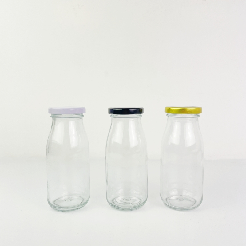 High Clear 250ml Glass Milk Bottle Juice Bottle with Aluminum Cap