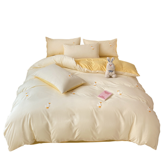 Embroidery Queen Bed Sheets Set 4 Piece Nordic Style Bedding Set Cotton Sheet Set