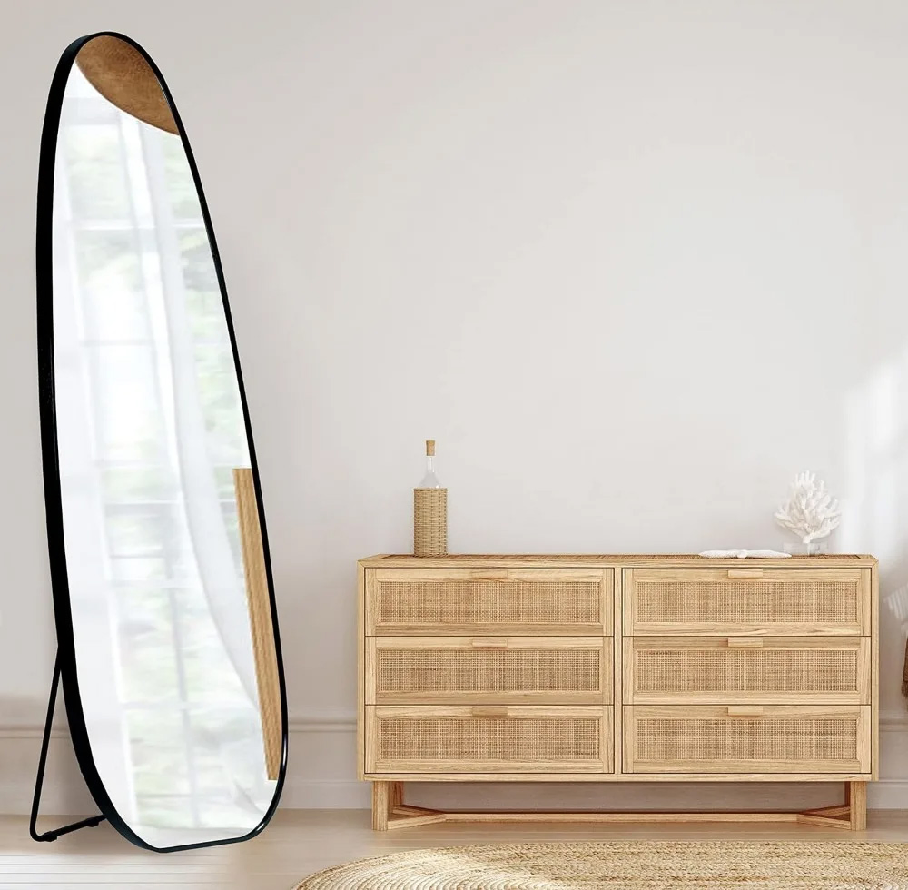 Irregular Floor Length Mirror with Stand, Wall Mirror Rocket Shaped for Living Room, Bathroom
