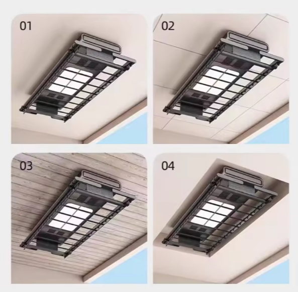 Motorized Heated Drying Rack with Ceiling Lighting for Balconies