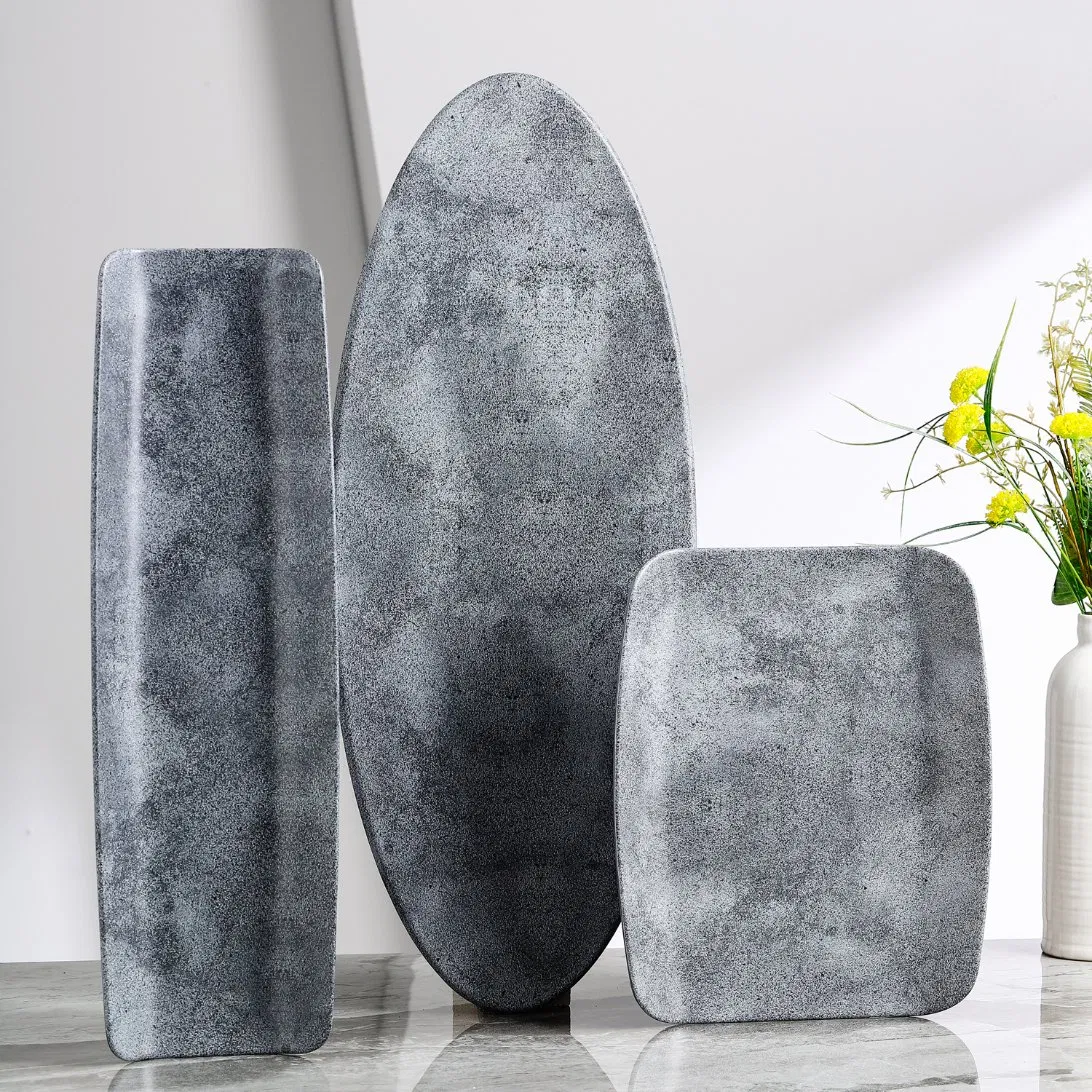 Luxury Hotel Melamine Round Plate Melamine Dinner Plate Natural Stone Design Plate Round Dish