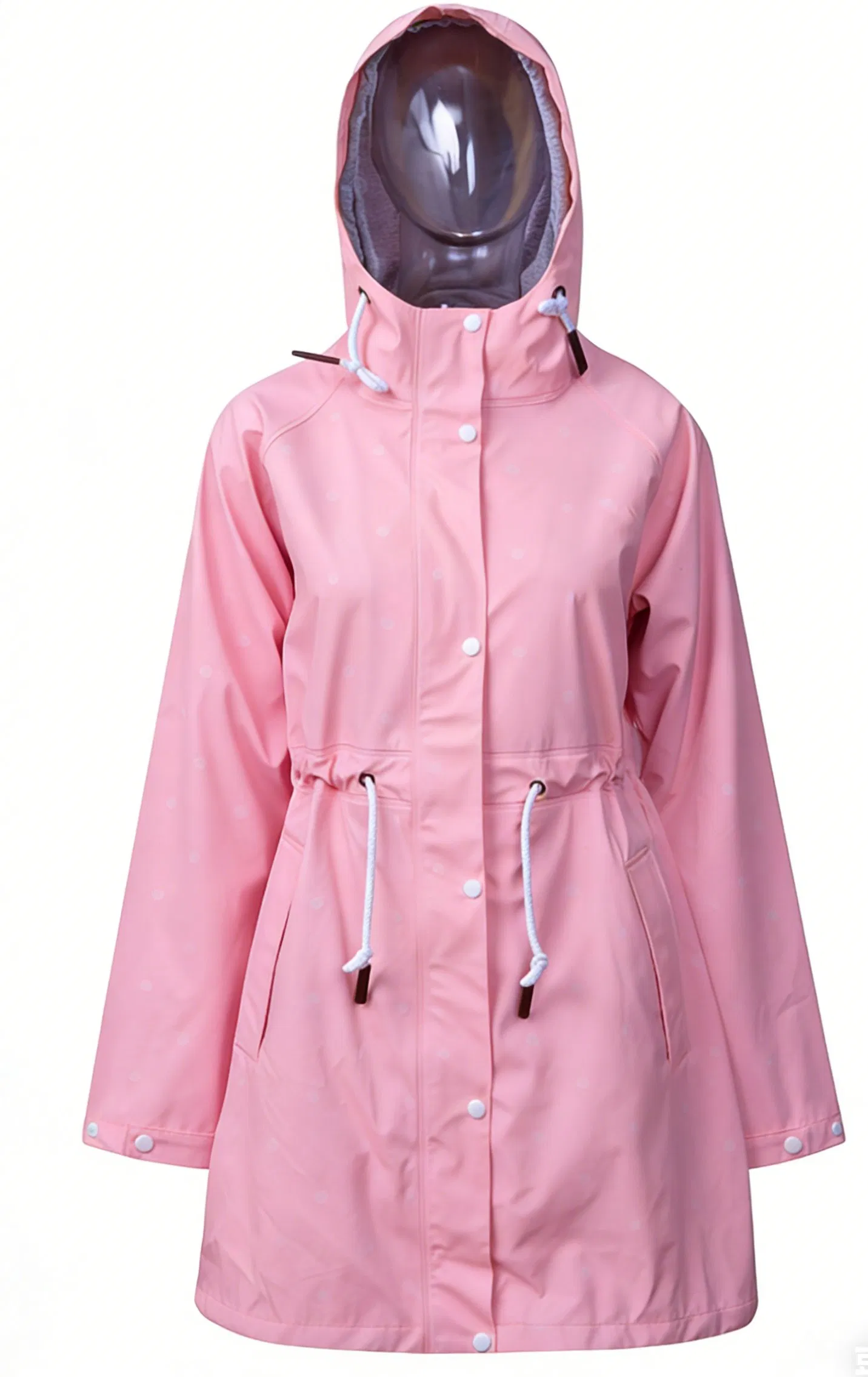 Stylish Women's Long Hooded PU Raincoat with Zipper Closure