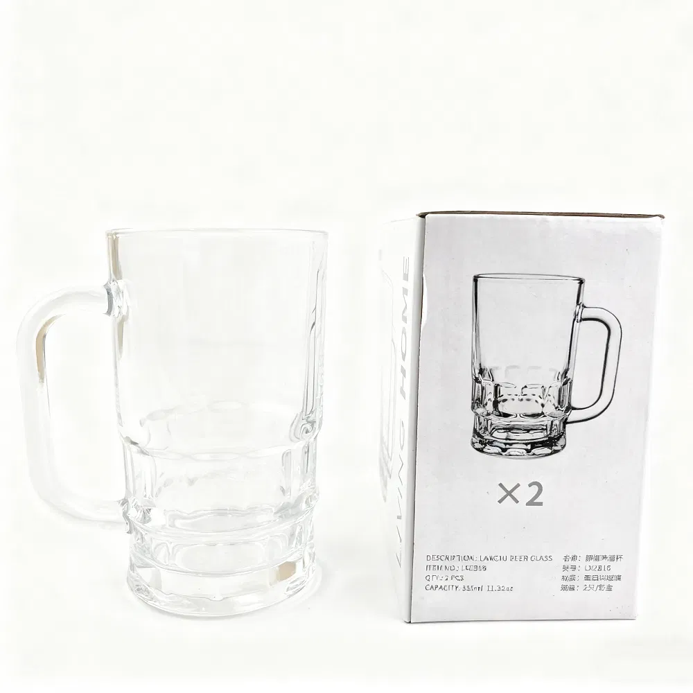 335ml Classic Handle Sodium-Calcium Glass Beer Mug for Daily Drinking