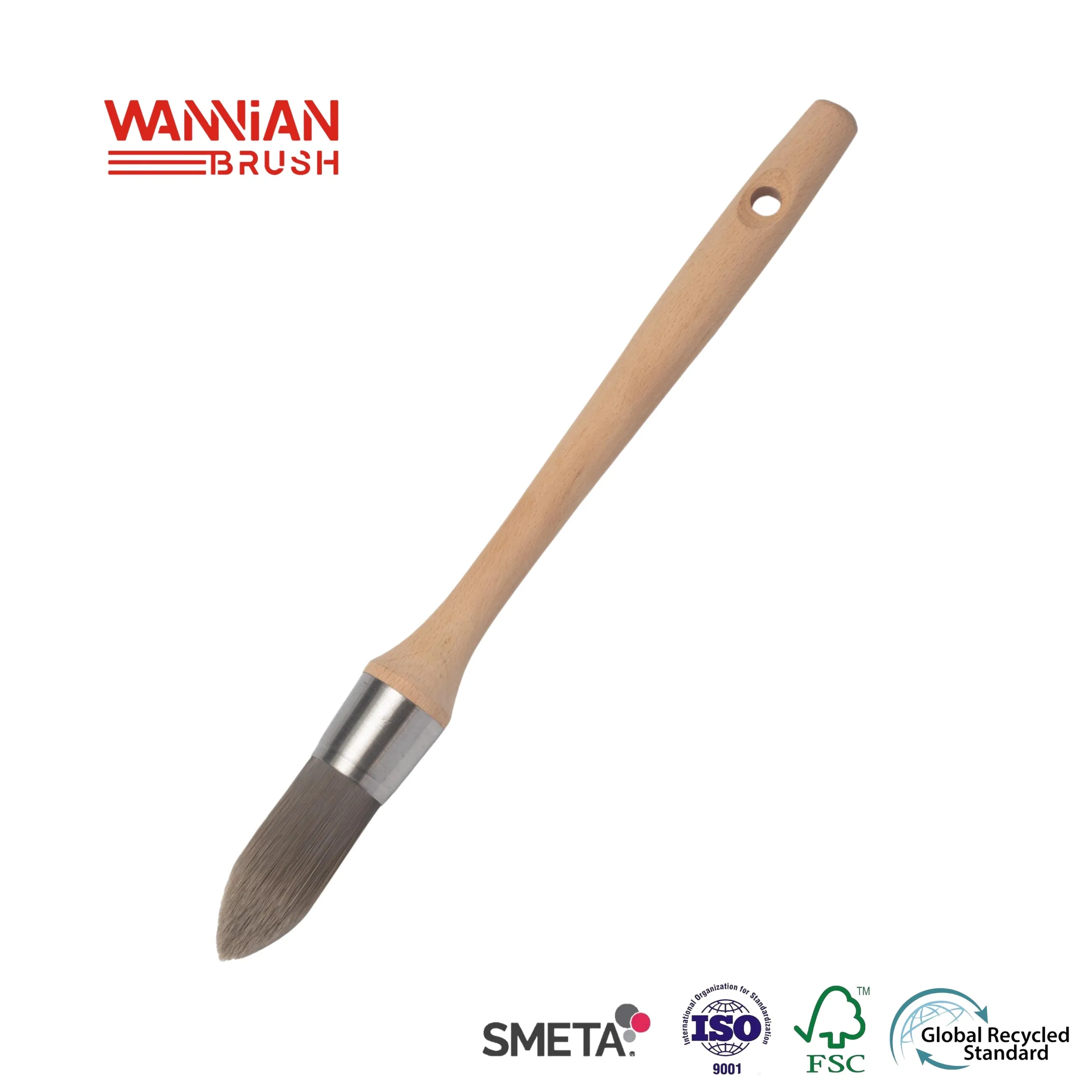 Круглая кисть с деревянной ручкой и нейлоновым ворсом