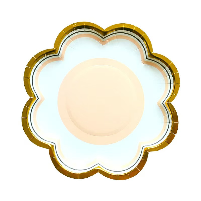 Petal-Shaped Round Plate 7-Inch Disposable Paper Plate Colored Paper Cup 9-Inch Party Paper Plate Dessert Table Cake Plate