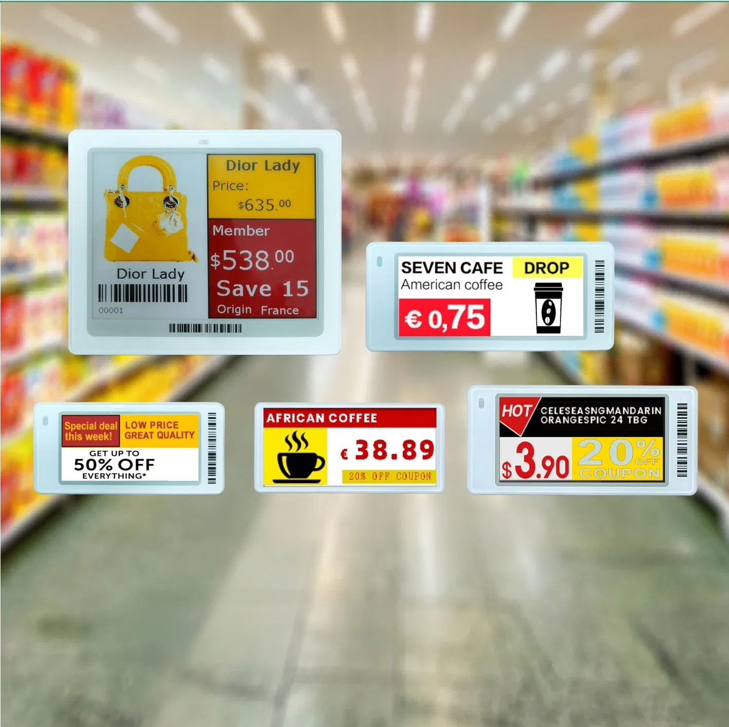 Multi-Size Passive NFC ESL Tag (7.5 2.13 2.6 2.9 4.2 Inch) - Battery-Free E-Paper Display with Wireless Power & Communication