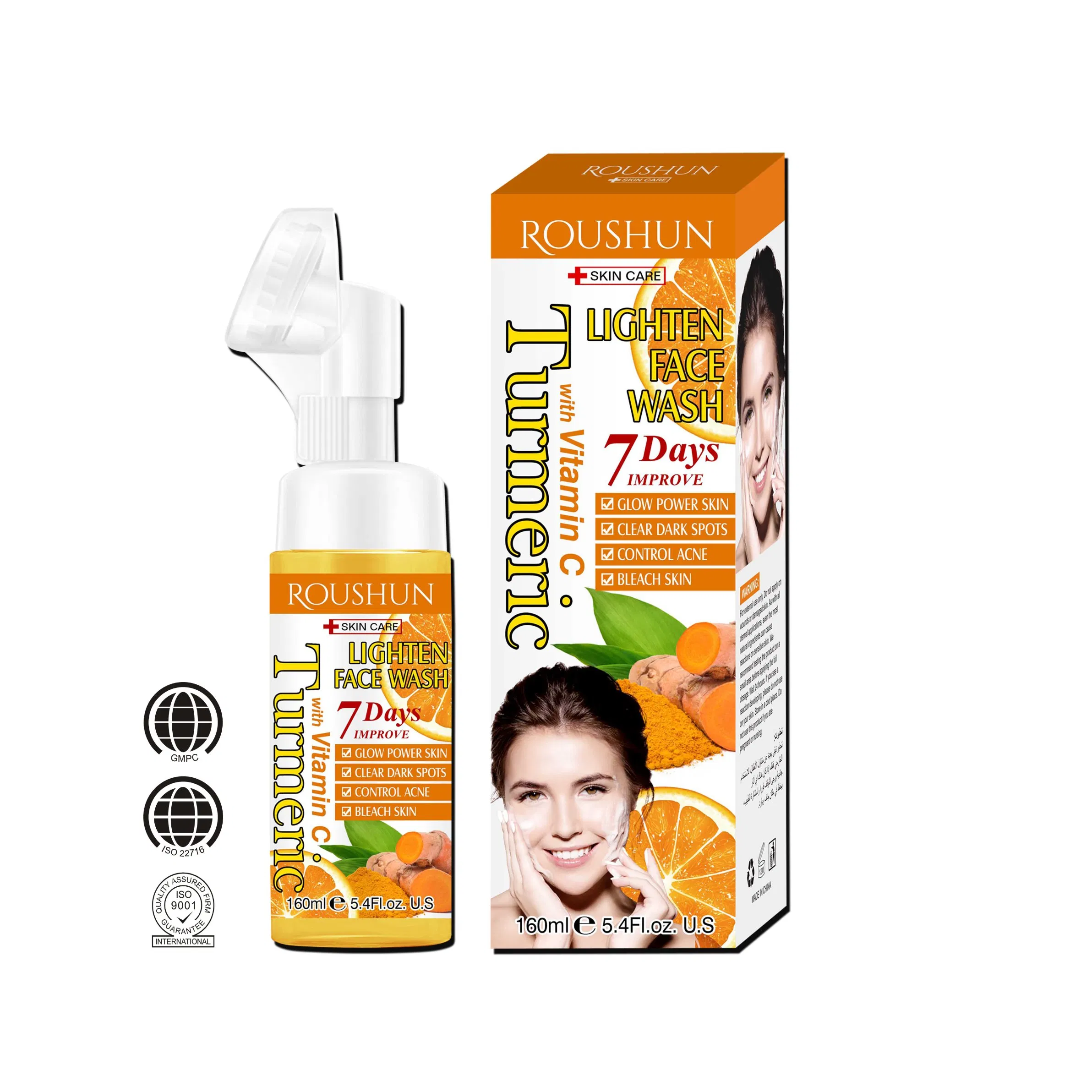 Turmeric Lighten Face Wash Facial Cleanser Skin Care Cosmetics Roushun