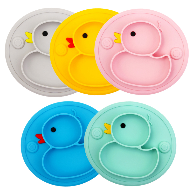Heat-Resisitant Dish Feeding Suction Bowl Silicone Divided Baby Dinner Plate
