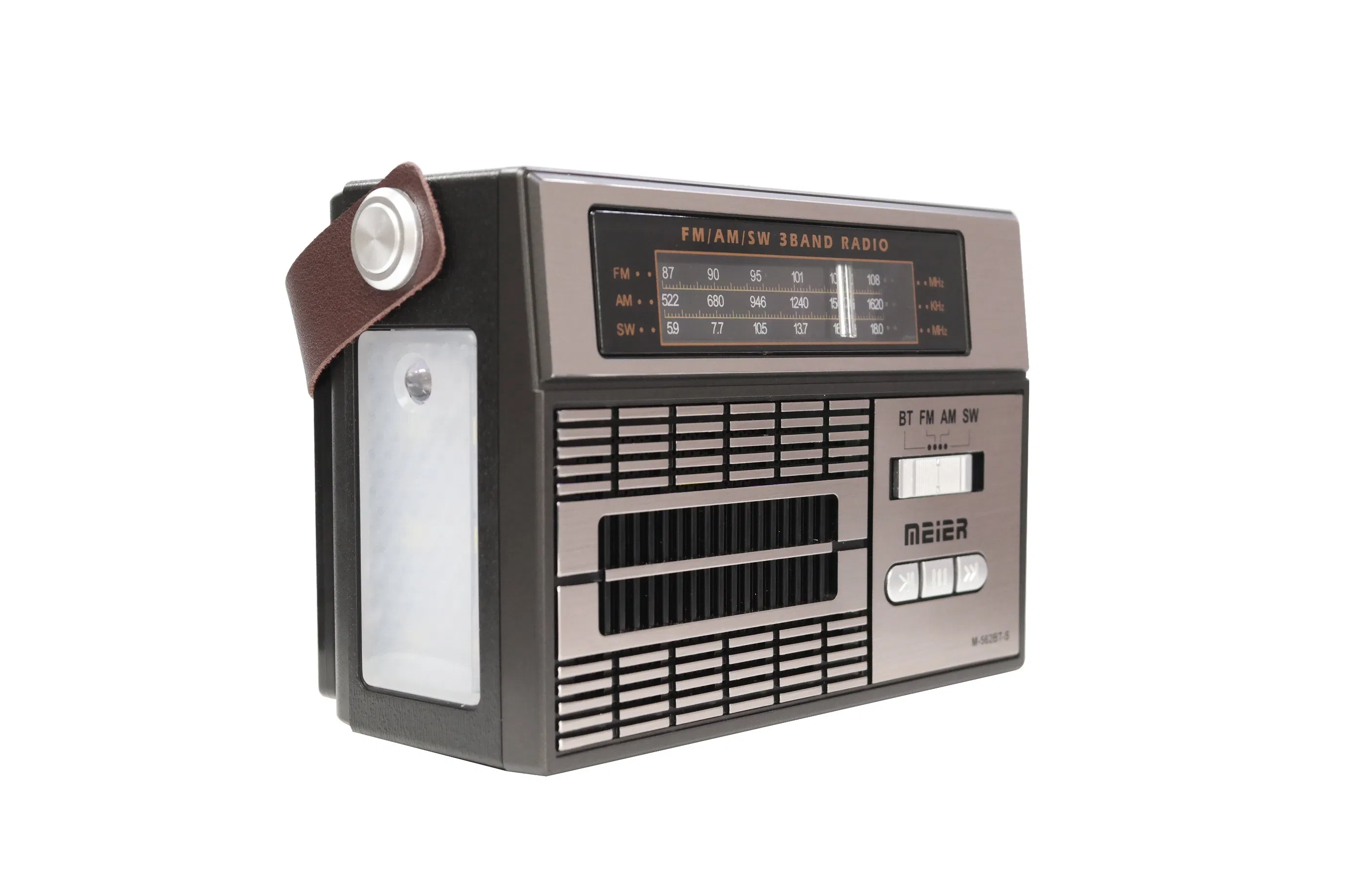 Radio Am FM Portable 3-Band Am FM Sw Radio, LED Flashlight, TF Card and MP3 Player, Rechargeable Speakers Bluetooth Meier M-562bt-S