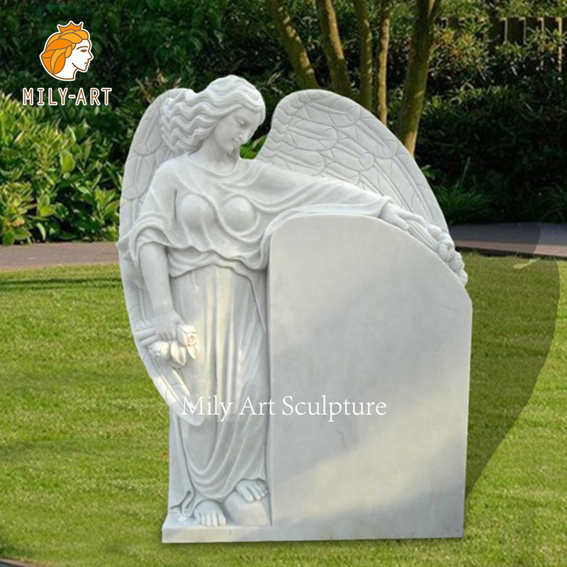 Natural Stone Cemetery Carvings Statue White Marble Angel Headstones Tombstone