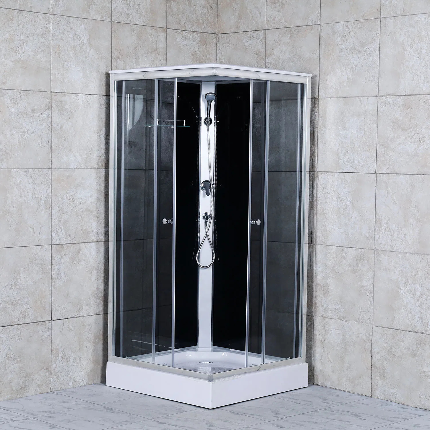 Clear Tempered Glass Aluminum Alloy Handle Shower Room with Shower Tray