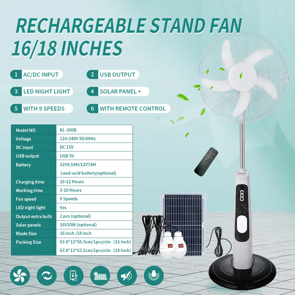 Home Appliance 16 Inch Rechargeable Stand Fan Air Cooling Fan with Remote Control