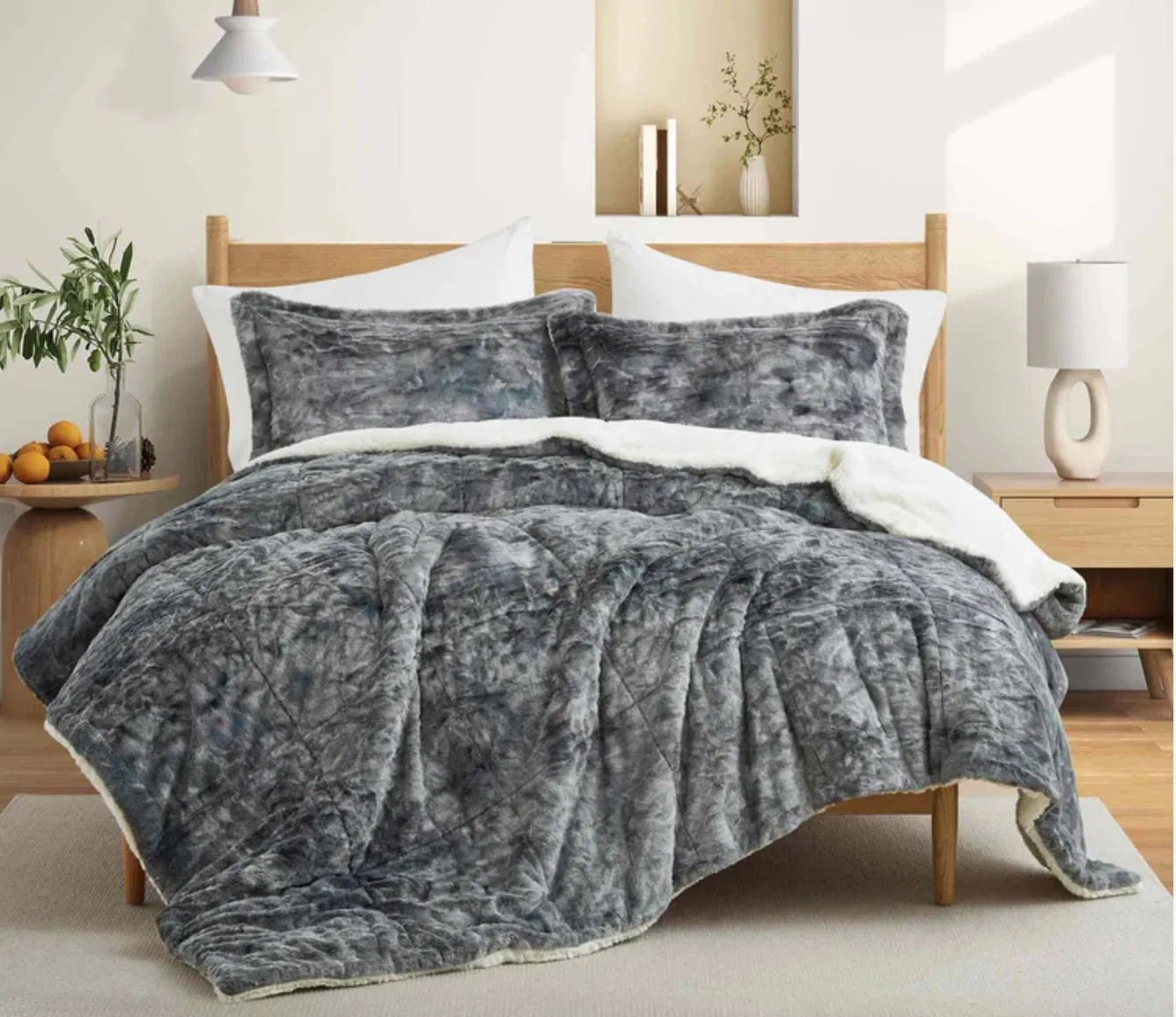 Luxurious Reversible Sherpa Blanket and Fleece Comforter Set