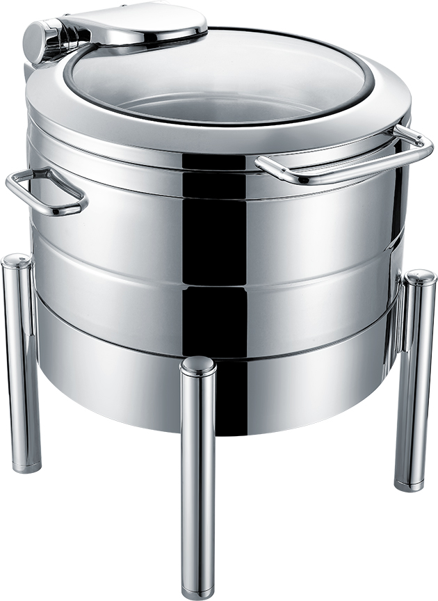 Stainless Steel Food Warmer Round Glass-Covered Chafing Dish