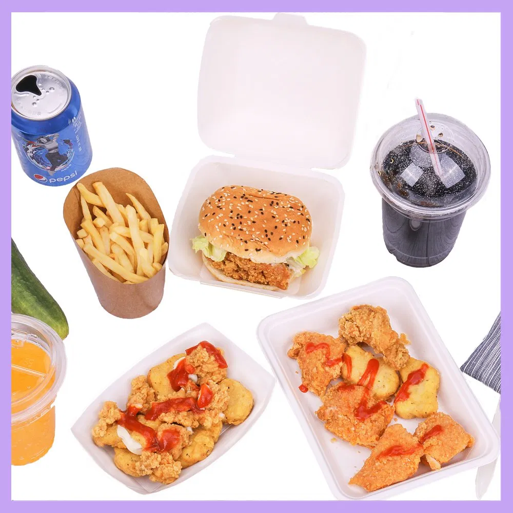 100% Compostable Takeaway Lunch Box Sugarcane Bagasse 3-Compartment Pulp Clamshell