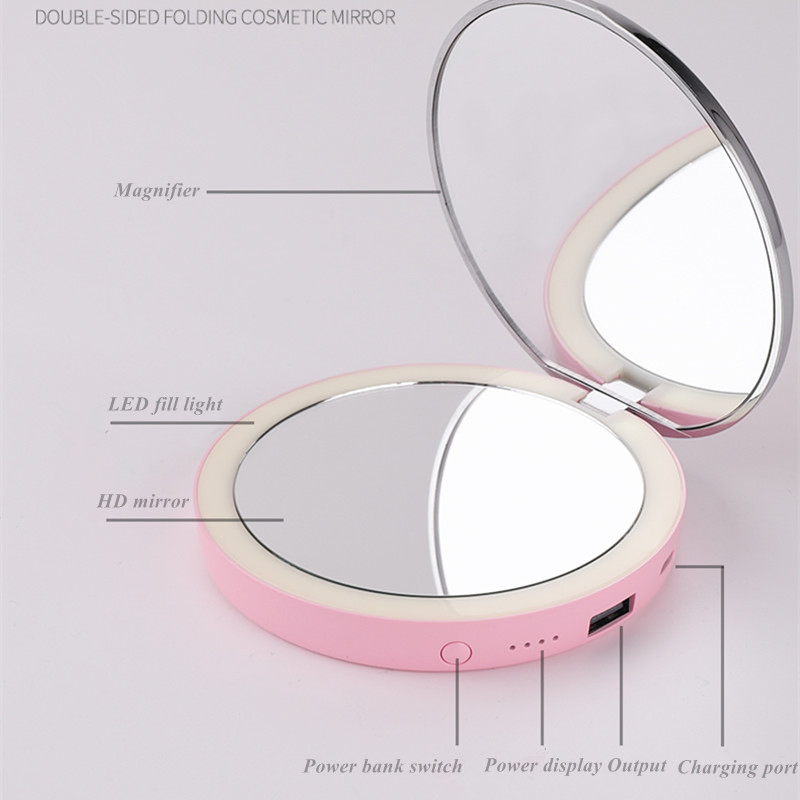 Female Gift Makeup Mirror Power Bank 5000 mAh Fill Light Round Mirror Power Bank