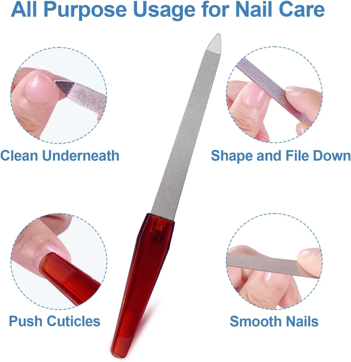 New Nail Files for Natural Nails Made of Stainless Steel, Sword Fingernail Files with Sharp Pointed Tip Non Slip Handle