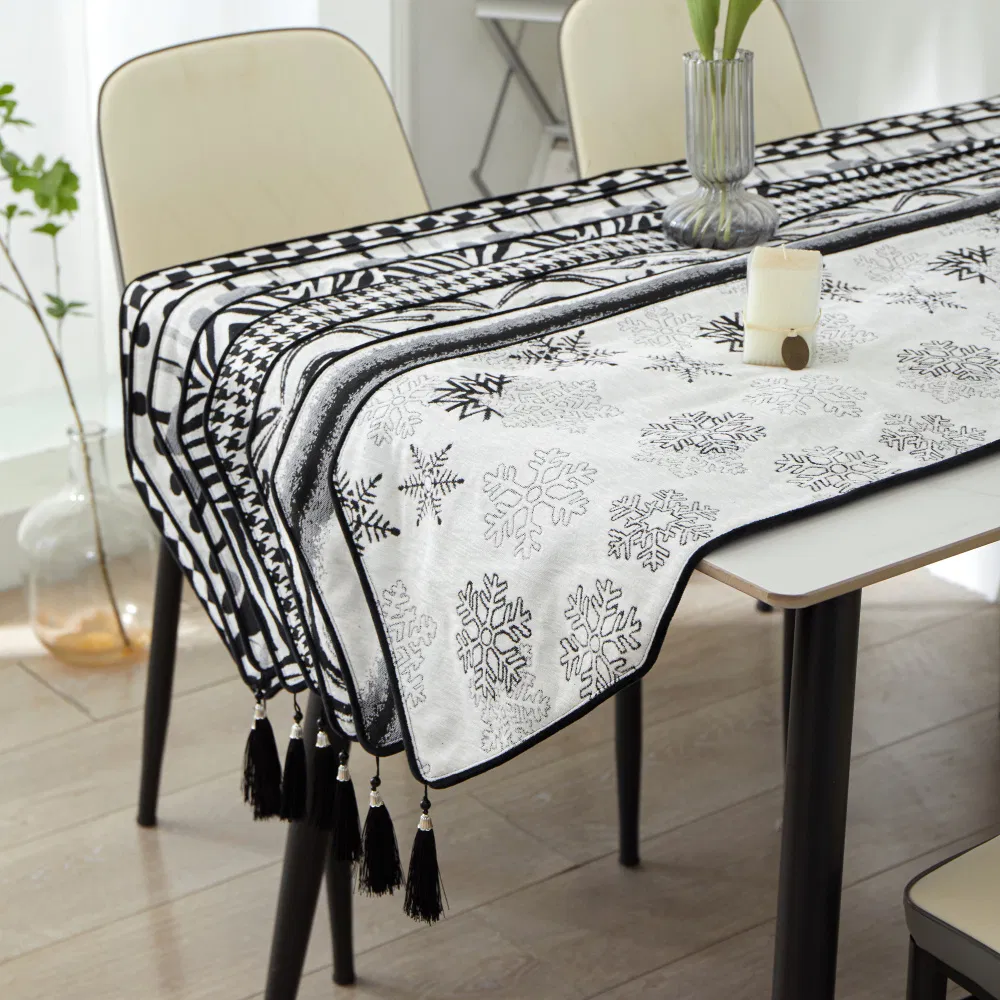 Double Layer Light Luxury Long Table Flag, Elegant Snow Niel Jacquard Tablerunner