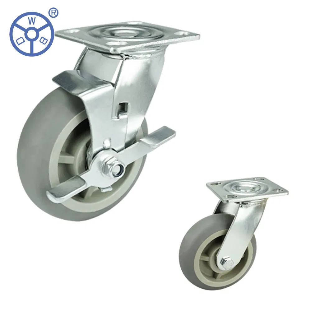 Wbd Swivel Double Ball Bearing4 5 6 8 Inch American Style Heavy Duty Grey TPR Caster Wheels 100 125 150 200mm