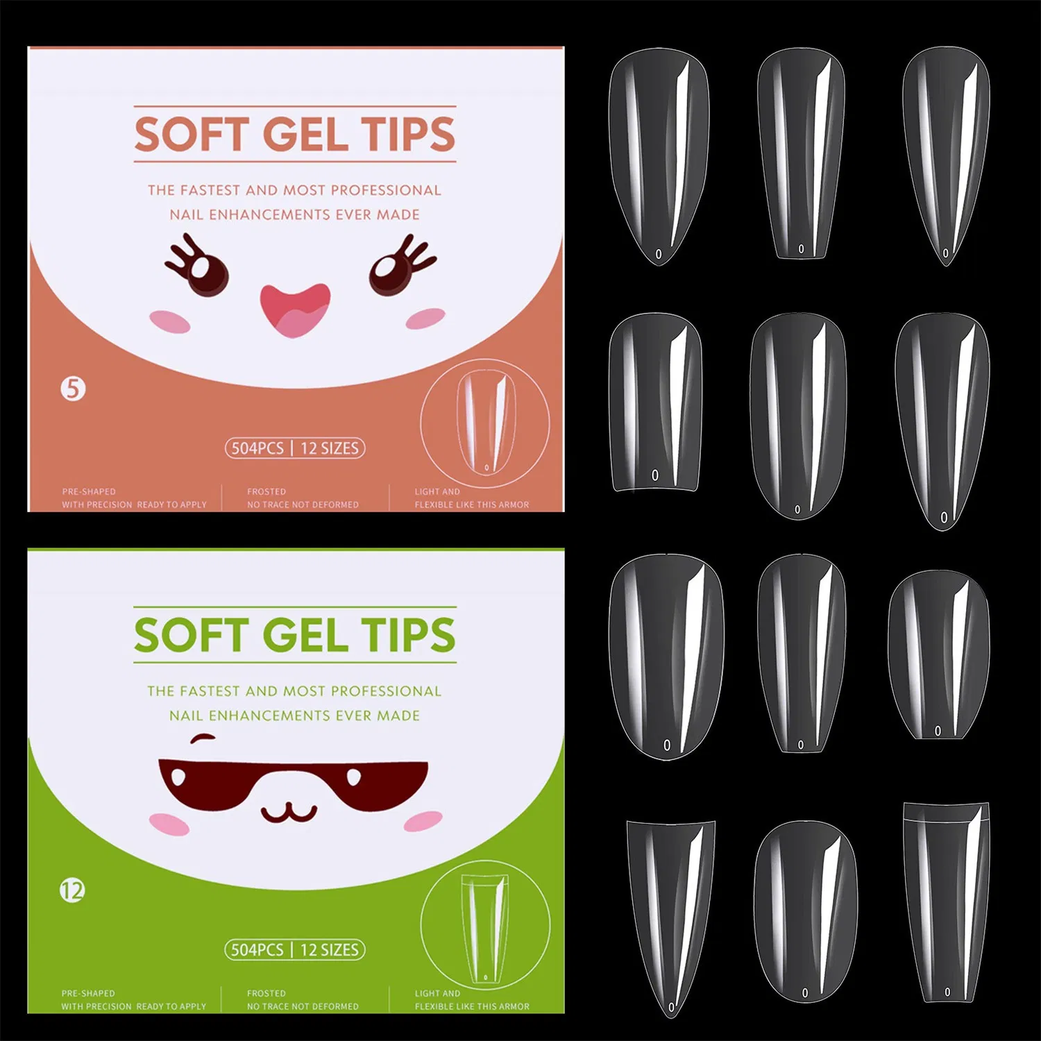 Boxed Seamless Nail Tips Fake Nail Drops Almond Ballet Nails Tips Fully Covered with Transparent Nail Tips