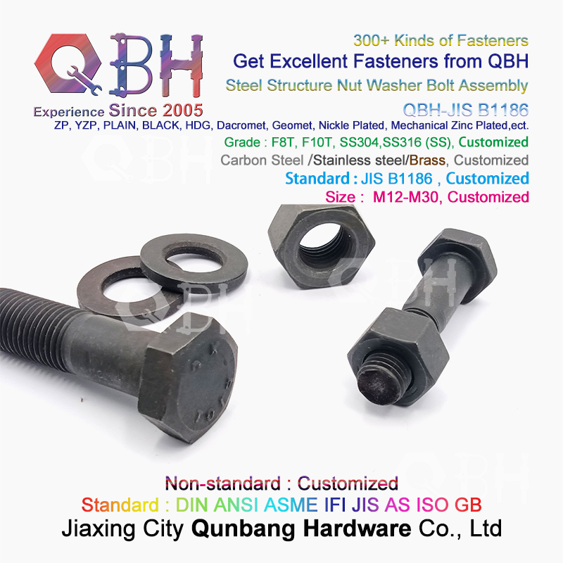 Qbh JIS B1186 Grade F8t/F10t Steel Structure Carbon Steel Black Hex Head Steel Nut Washer Bolts