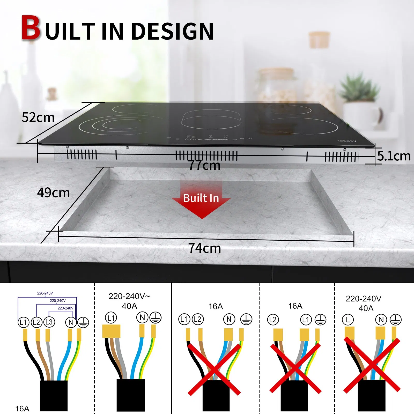 5400W Power Touch Control 3 burner ceramic hob radiant