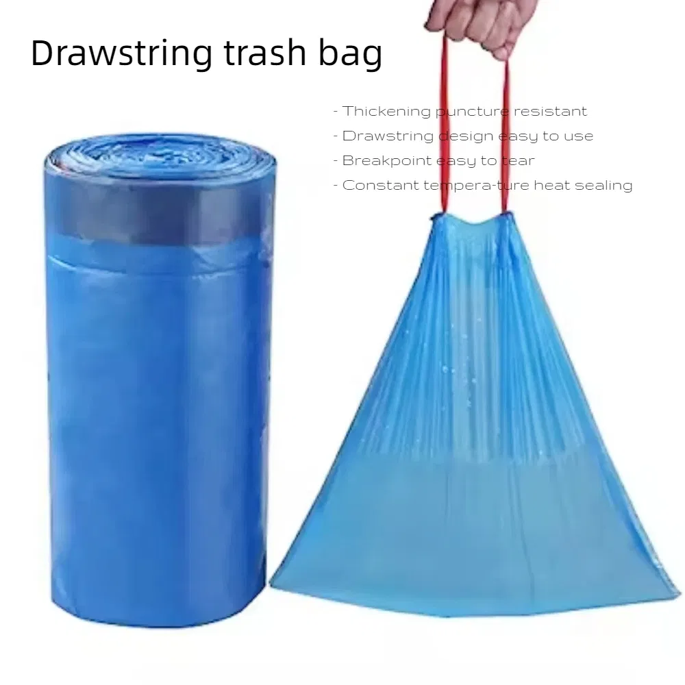 Custom PE 13 Gallon Black Plastic Drawstring Strong Trash Garbage Bags