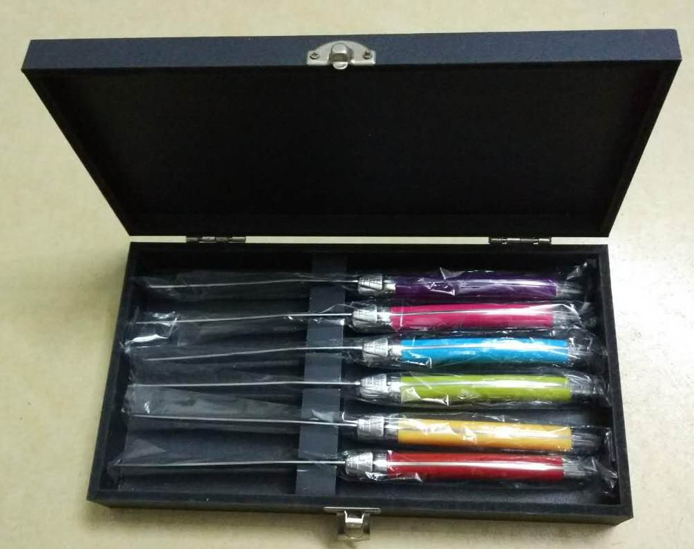 6PCS Laguiole Steak Knife Set with Multi Color ABS Handle