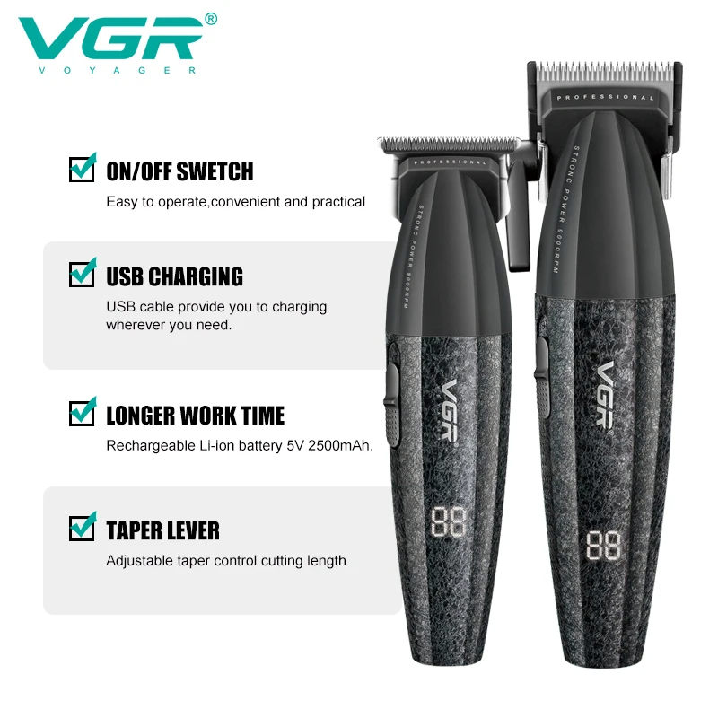 Vgr V-640 Dlc Blade 9000rpm Barber Combo Rechargeable Professional Hair Cipper Trimmer for Men