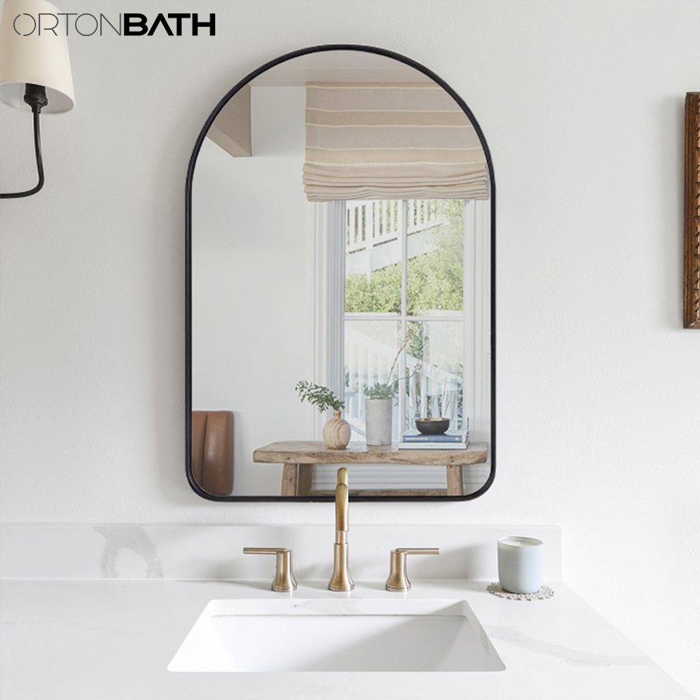 Ortonbath Black Arched Bathroom Mirror Wall Mirror for Bathroom Metal Frame Vanity Mirror Dresser Mirror Arch Decorative Mirrors for Living Room Bedroom
